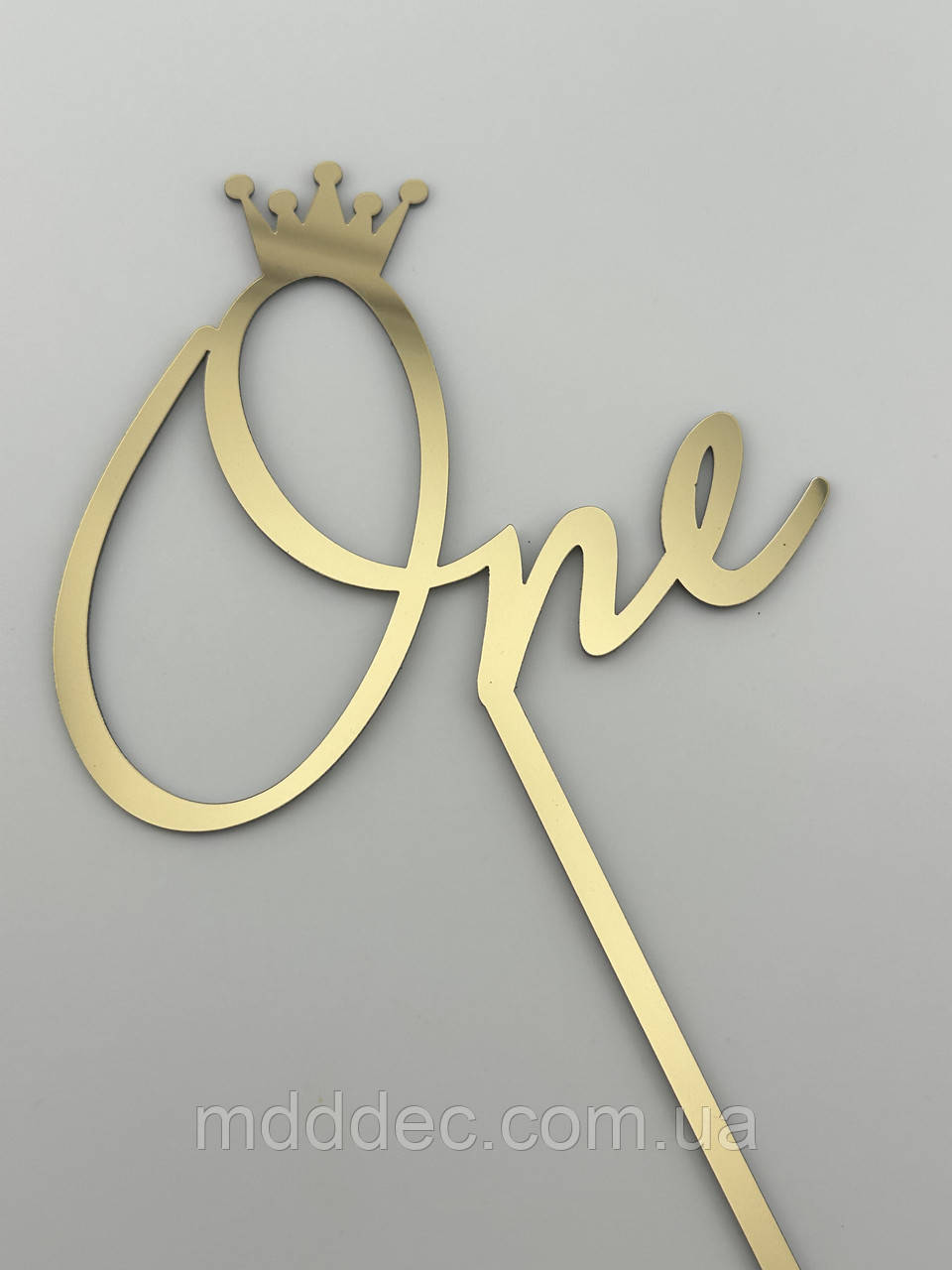 Топпер One на ніжці, дзеркальний золотий топер на верх торта
