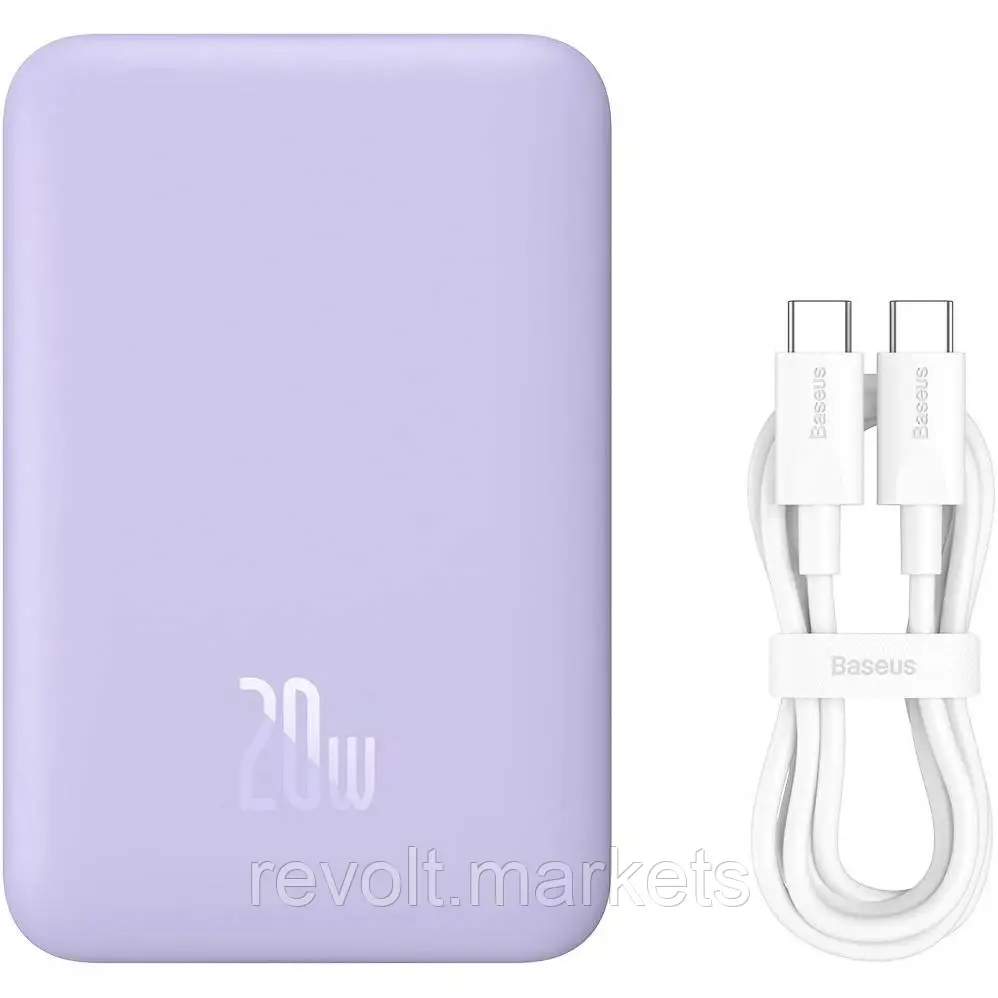 Павербанк з MagSafe 20000mAh 20W Baseus Magnetic з бездротовою зарядкою Qi 15W 3A QC3.0+PD3.0 2in1 Фіолетовий