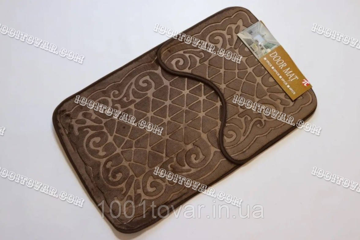 Набір килимків із мікрофібри у ванну та туалет "Хамелеон", 80х50 см і 40х50 см., коричневий орнамент, фото 1