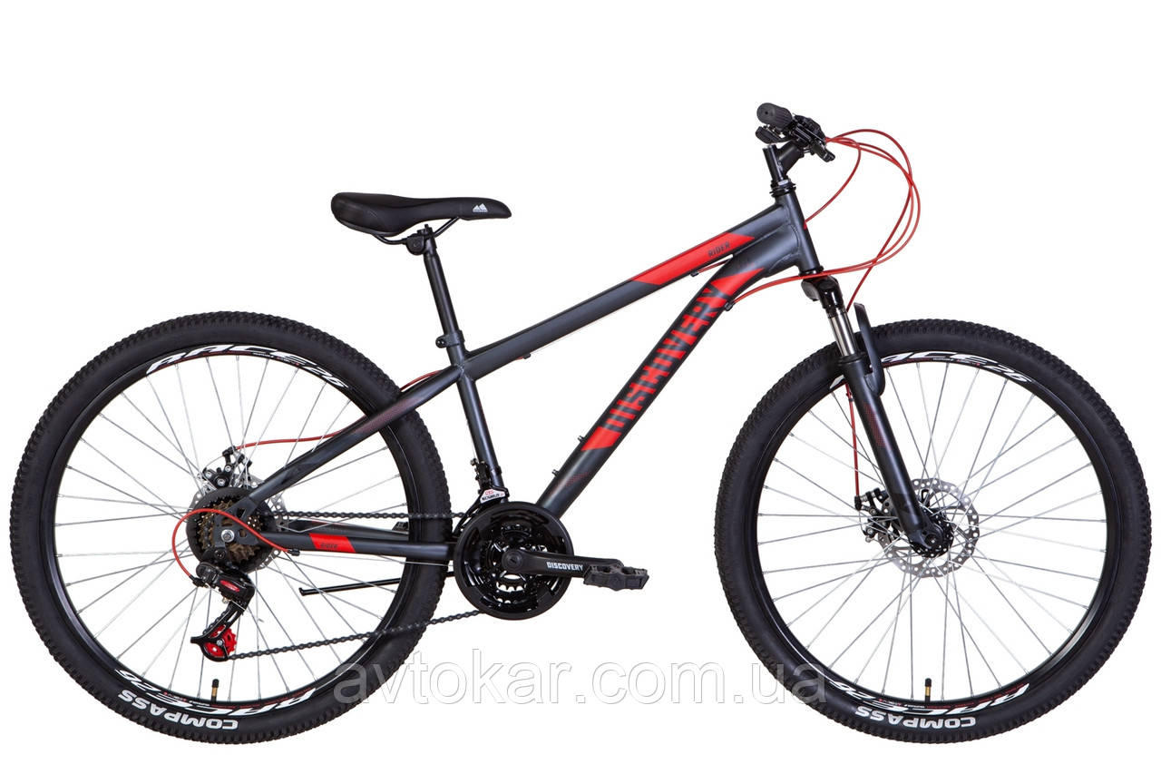 Велосипед 26" Discovery RIDER AM DD 2022 рама 16" Темно-сріблястий з червоним ORG