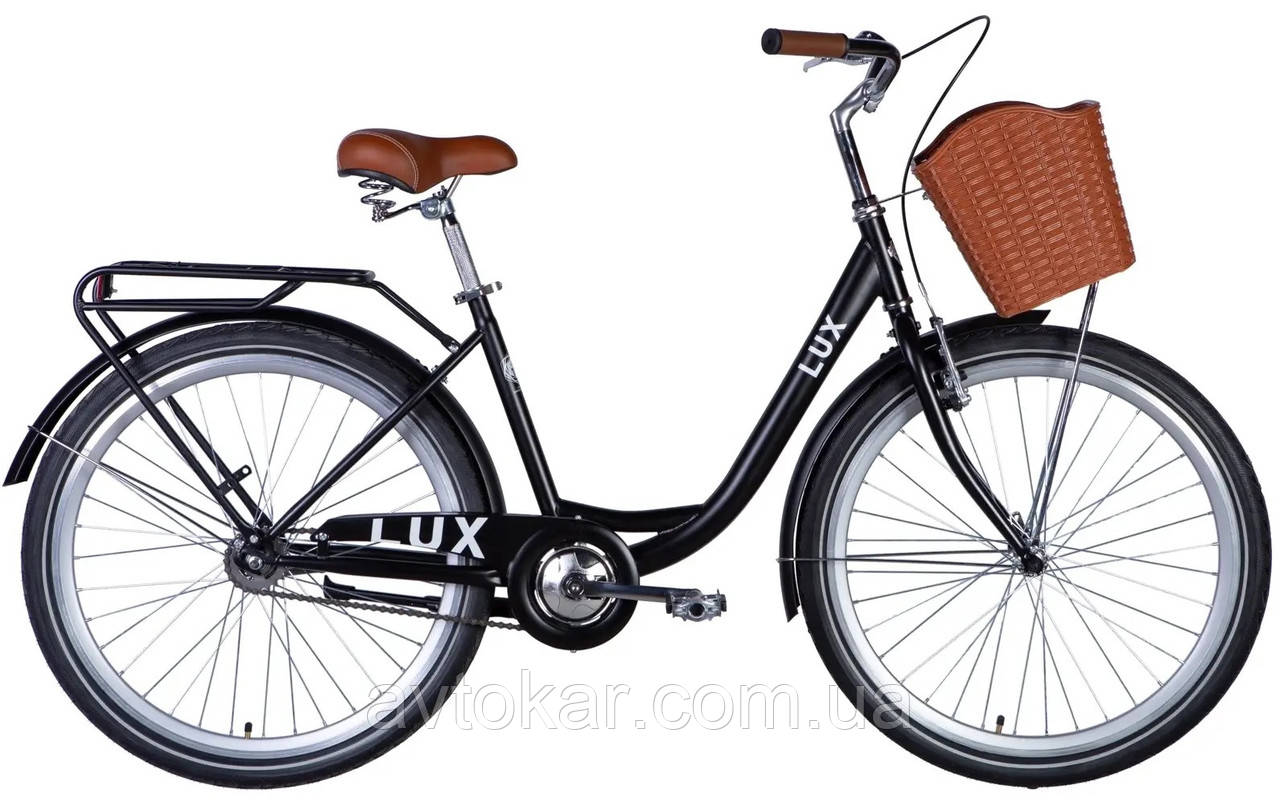 Велосипед сталь 26 Dorozhnik LUX Velosteel frame-17 чорний (матовий) з багажником задн St з кошиком Pl з крил