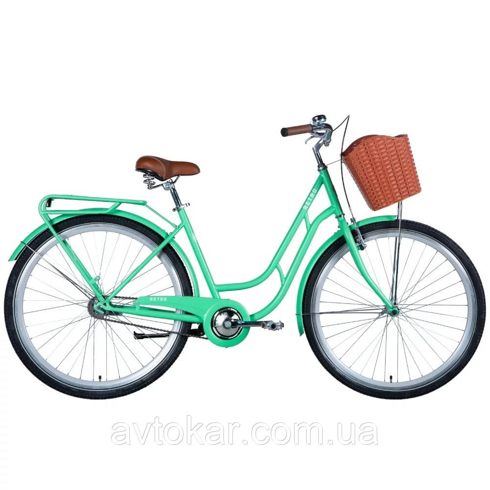 Велосипед сталь 28 Dorozhnik RETRO Velosteel рама-19" фісташковий (м) з багажником задн St з кошиком Pl ORG