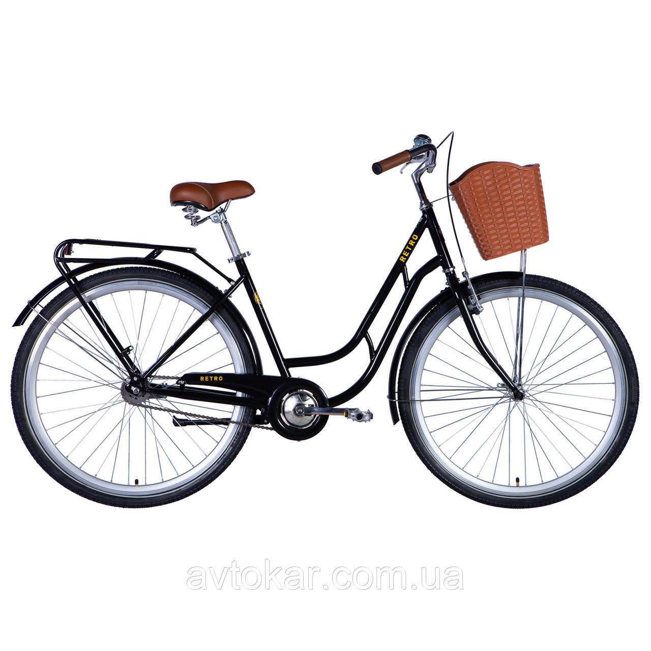 Велосипед сталь 28 Dorozhnik RETRO Velosteel рама-19" чорний із багажником задн St з кошиком Pl з крилом St 20