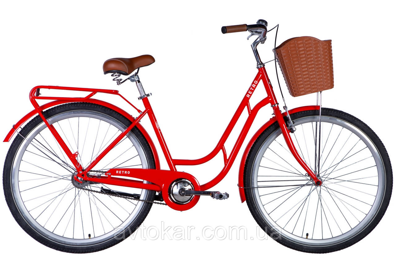 Велосипед сталь 28 Dorozhnik RETRO Velosteel рама-19» жовтогарячий із багажником задн St з кошиком Pl з крилом
