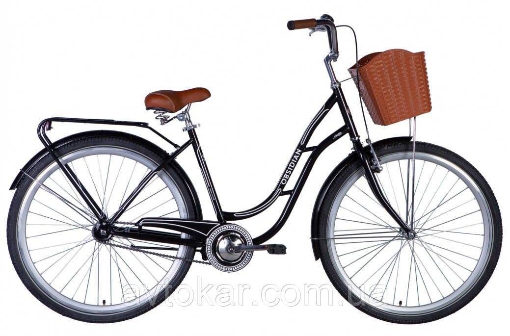 Велосипед сталь 28 Dorozhnik OBSIDIAN гальмівна frame-19,5 чорний із багажником задн St з кошиком Pl з крилом