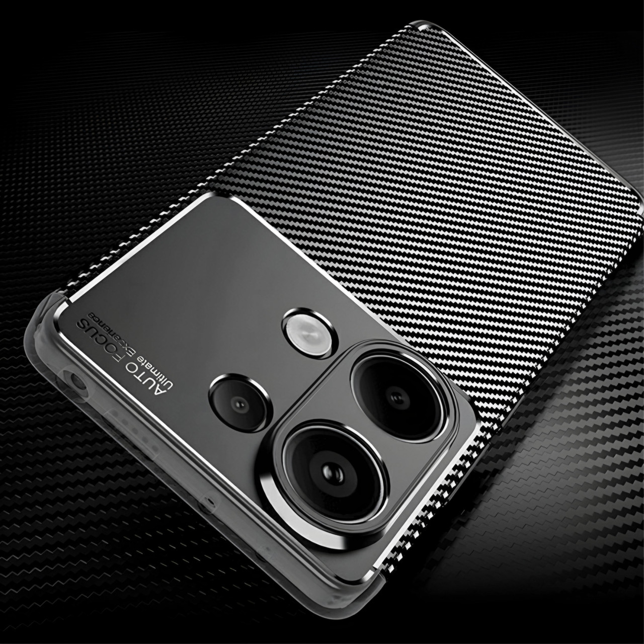 Протиударний чохол Карбон для Xiaomi Redmi Note 13 Pro чорний гумовий бампер