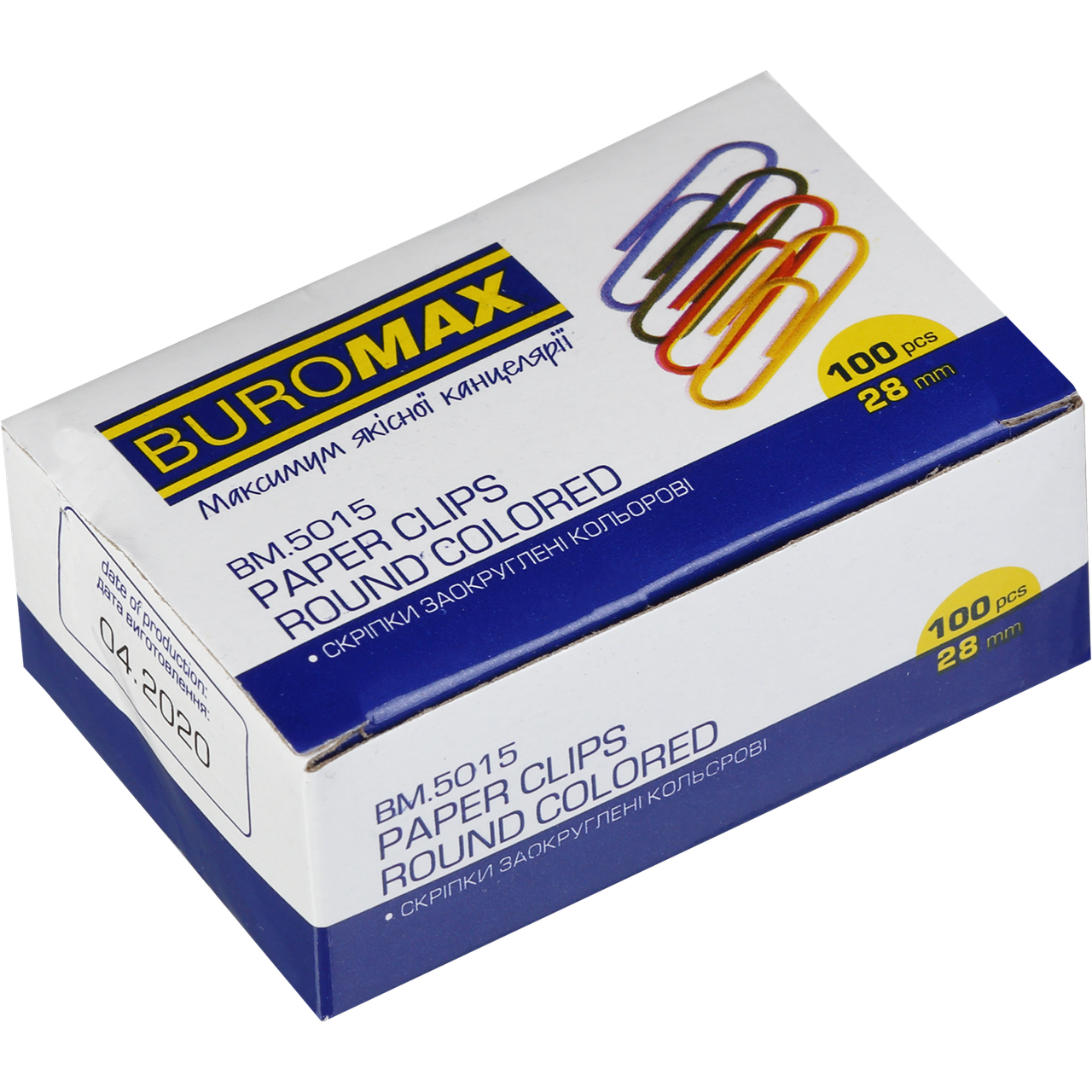 Скріпки канцелярські 28мм кольорові 100шт Buromax BM.5015