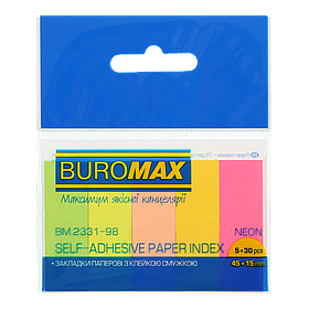 Закладка індекс неонова паперова з липким шаром 45х15мм Buromax BM.2331-98