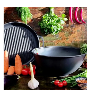 Казан "узбецький" WOK чавунний 15л з кришкою-сковородою гриль V15СРGr Майстерня