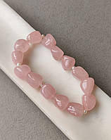 Браслет на резинці з рожевого кварцу та перлів. Рожевий кварц та перли. Індія.