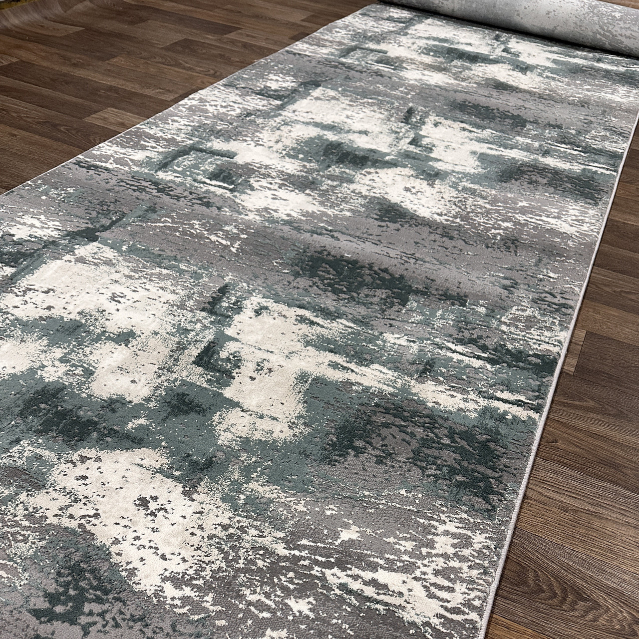 Килимова доріжка 6047 сірий з зеленим, фото 1