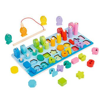 Дитячий розвиваючий центр-іграшка MD 1891 Дерев'яний сортер-рибалка з різними фігурками