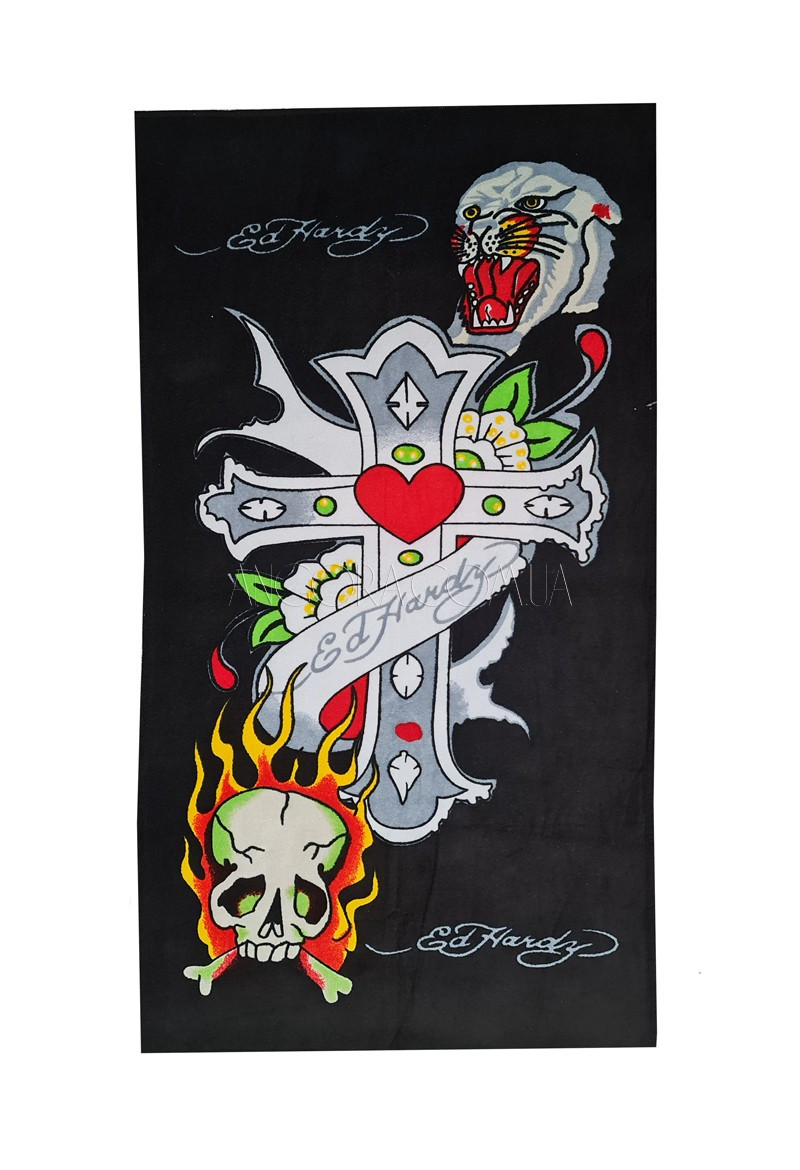 Пляжний рушник 75x150 Ed Hardy чорного кольору бавовняне Туреччина