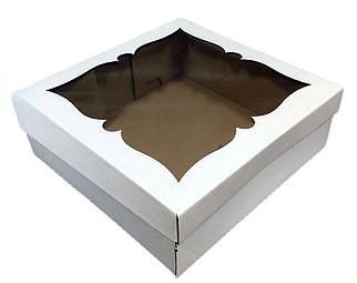 Коробка 30*30*11 см для чізкейка, пирога біла з вікном