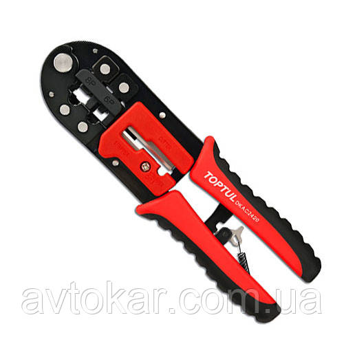 Кліщі для обтискання та зачищення дротів (RJ11/RJ12/RJ45) тріскачкові TOPTUL DKAC2420 ORG, фото 1