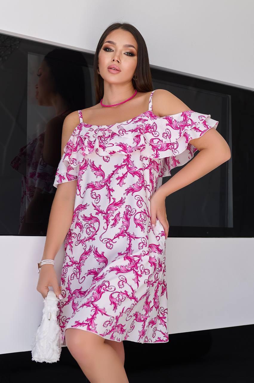 Літнє плаття з кишенями, арт 102, біле з малиновим
