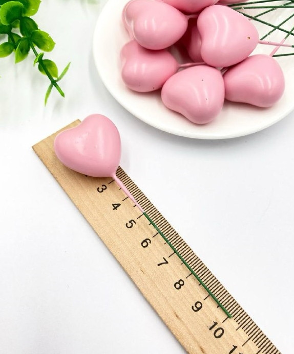 Декор на дроті / Серце лакове / Поштучно / 8,5*2,5 см / Рожевий