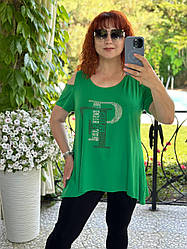 Жіноча літня туніка футболка з декором із страз спереду, батал і супер батал великі розміри