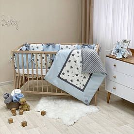 Комплект дитячої постільної білизни Baby Chic Колекція No4 Зірки блакитний для круглого ліжечка 4 предм