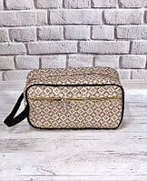 Косметичка-сумка для косметики з ручкою (шкірозамінник, бежева)