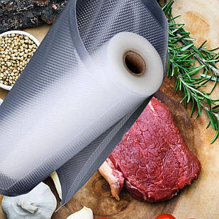 Пакети для вакууматора 25 см на 5 метрів для харчових продуктів рифлені, Плівка рулон для вакуумування їжі