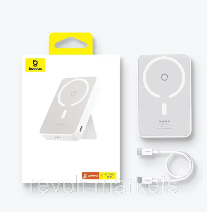 УМБ Павербанк з MagSafe 5000 mAh 20W Baseus MagPro Magnetic з бездротовою зарядкою Qi 15W 2in1 Білий