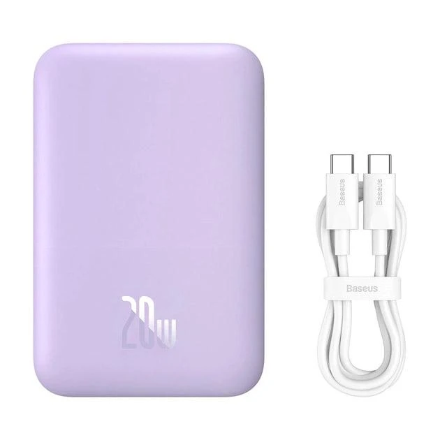 УМБ Павербанк з MagSafe 6000 mAh 20W Baseus Magnetic Mini з бездротовою зарядкою 2.4A 2в1 QC3.0+PD3.0 Фіолетовий
