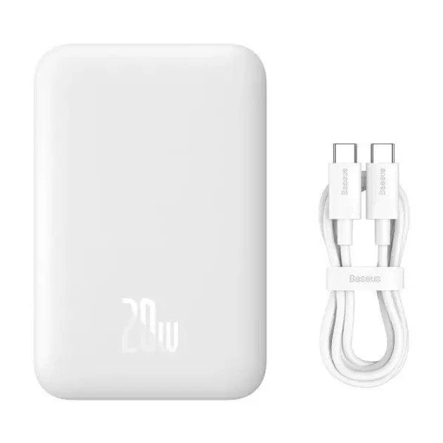 УМБ Павербанк з MagSafe 6000 mAh 20W Baseus Magnetic Mini з бездротовою зарядкою 2.4A 2в1 QC3.0+PD3.0 Білий, фото 1