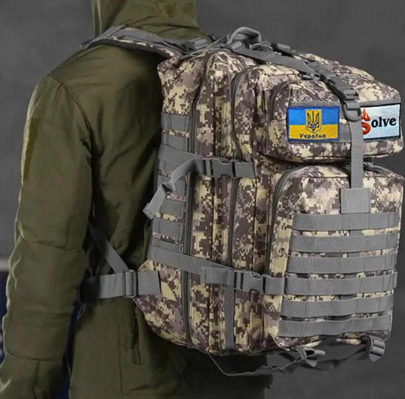 Тактичний похідний рюкзак Solve Сірий піксель на 45 л D3-GGL-306 PeremogaUA, фото 1