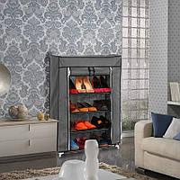 Стелаж для зберігання взуття тканинна шафа розбірно-складна-каркасна Стійка під взуття HCX 5556 на 5 полиць