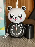 Дитячий настільний годинник з LED лампою та органайзером для ручок Alarm clock XL-801 Настільний годинник у вигляді панди, фото 4