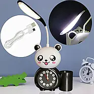Дитячий настільний годинник з LED лампою та органайзером для ручок Alarm clock XL-801 Настільний годинник у вигляді панди, фото 2