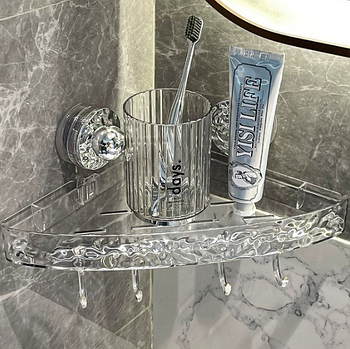 Полиця у ванну на присосках із високоякісного прозорого пластику трикутна