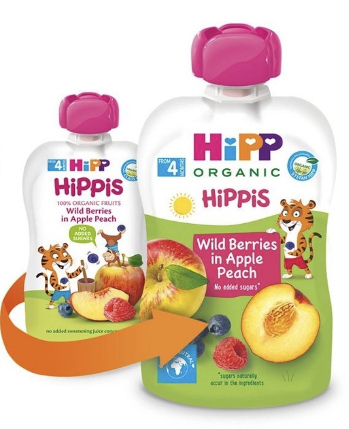 Пюре Фруктове 8225 HIPP Органік Яблуко, персик, чорниця, малина з 4 місяців, 100гр.(Хіпп), фото 1