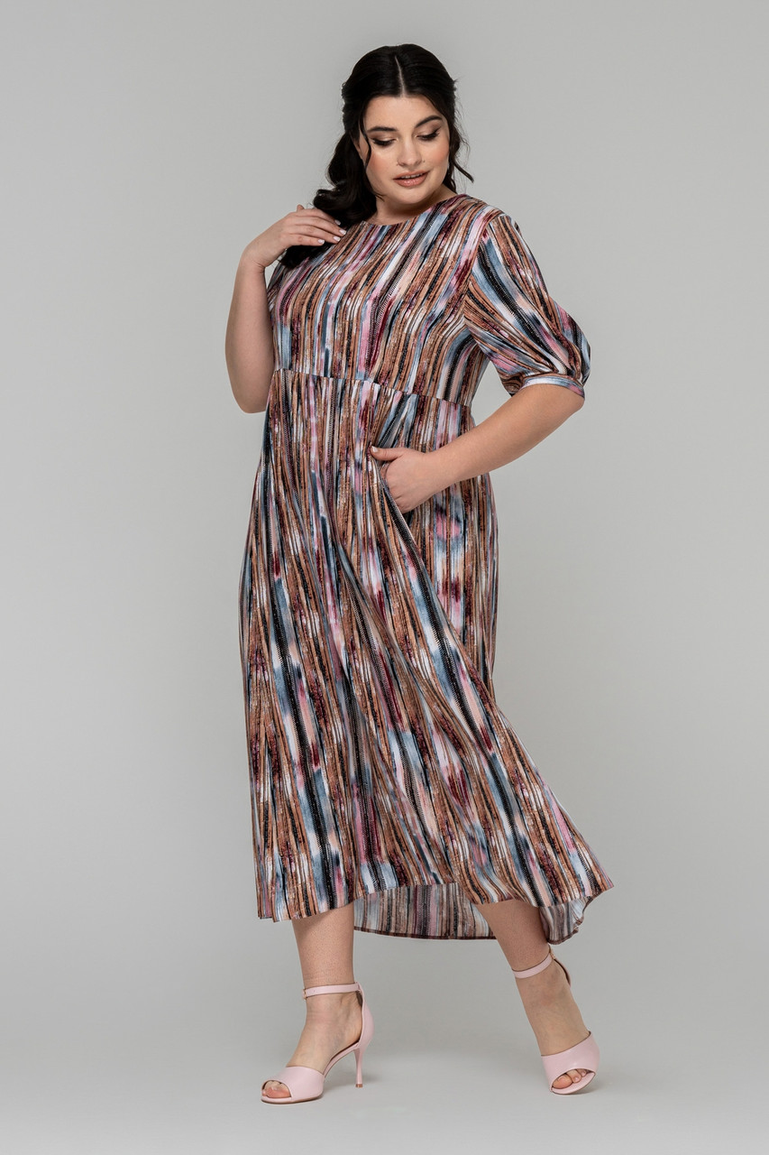 Літня довга штапельна сукня Таміла з завищеною талією батал великі розміри 50-60 різні кольори, фото 1