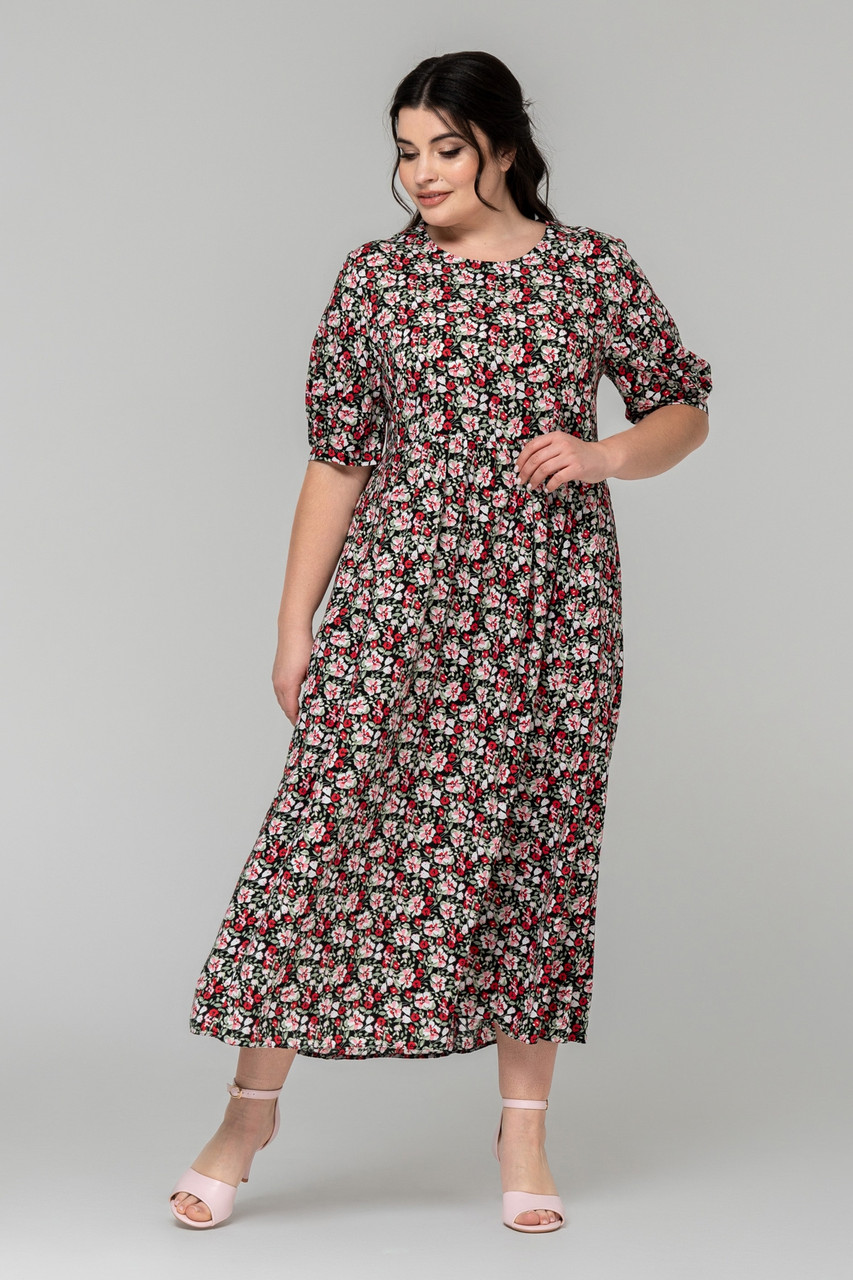 Літня довга штапельна сукня Таміла з завищеною талією батал великі розміри 50-56 різні кольори, фото 1