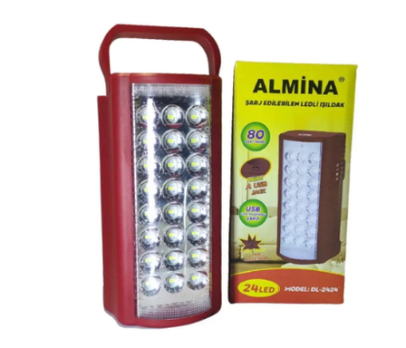 Ліхтар переносний світлодіодний з повербанком, 24 Led, Almina 2606L, Червоний, фото 1