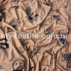 Сітка стрейч друкований принт Тату