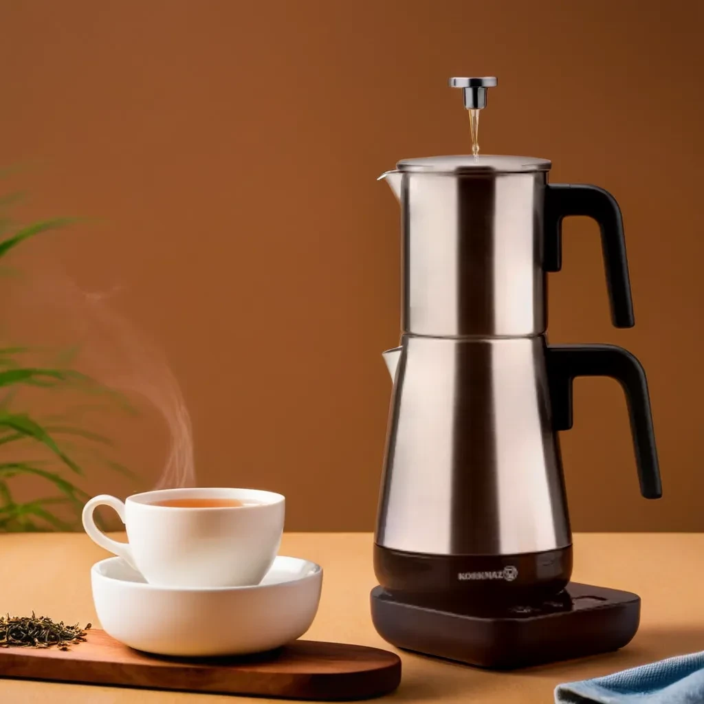 Електричний подвійний турецький чайник з френч - прес Korkmaz Moderna Black/Satin  A850 1600 Вт