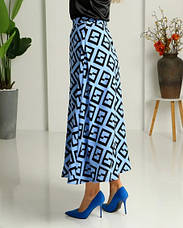 Спідниця жіноча "Ліна" із тканини штапель-креп з принтом блакитно-чорна. Розміри від 44 до 54, фото 2