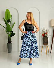 Спідниця жіноча "Ліна" із тканини штапель-креп з принтом блакитно-чорна. Розміри від 44 до 54, фото 5