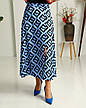 Спідниця жіноча "Ліна" із тканини штапель-креп з принтом блакитно-чорна. Розміри від 44 до 54, фото 7