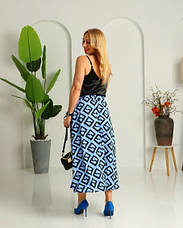 Спідниця жіноча "Ліна" із тканини штапель-креп з принтом блакитно-чорна. Розміри від 44 до 54, фото 3