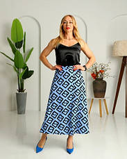 Спідниця жіноча "Ліна" із тканини штапель-креп з принтом блакитно-чорна. Розміри від 44 до 54, фото 4