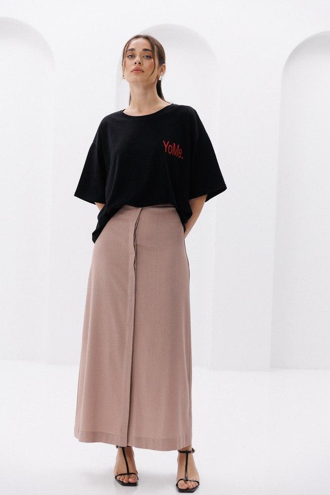 Жіноча довга лляна спідниця з розрізом, фото 1