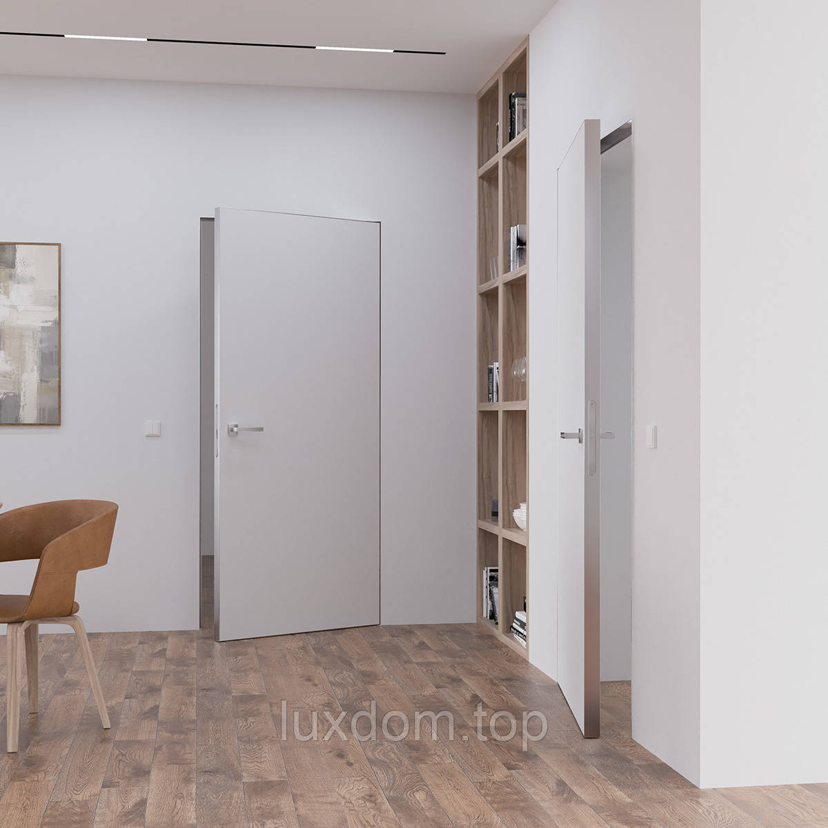 Міжкімнатні двері прихованого монтажу з алюміневим сірим торцем Smart Invisible ABWEHR (МЖД)
