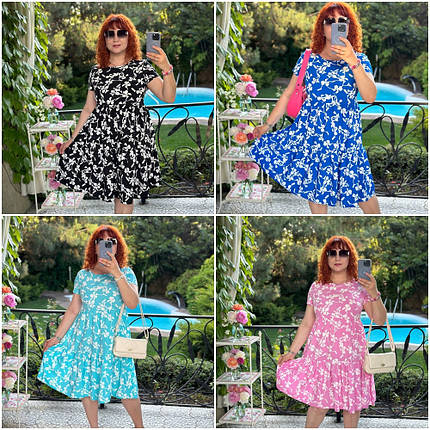 Літня красива сукня вільного крою з короткими рукавами із софту розміри батал, фото 1