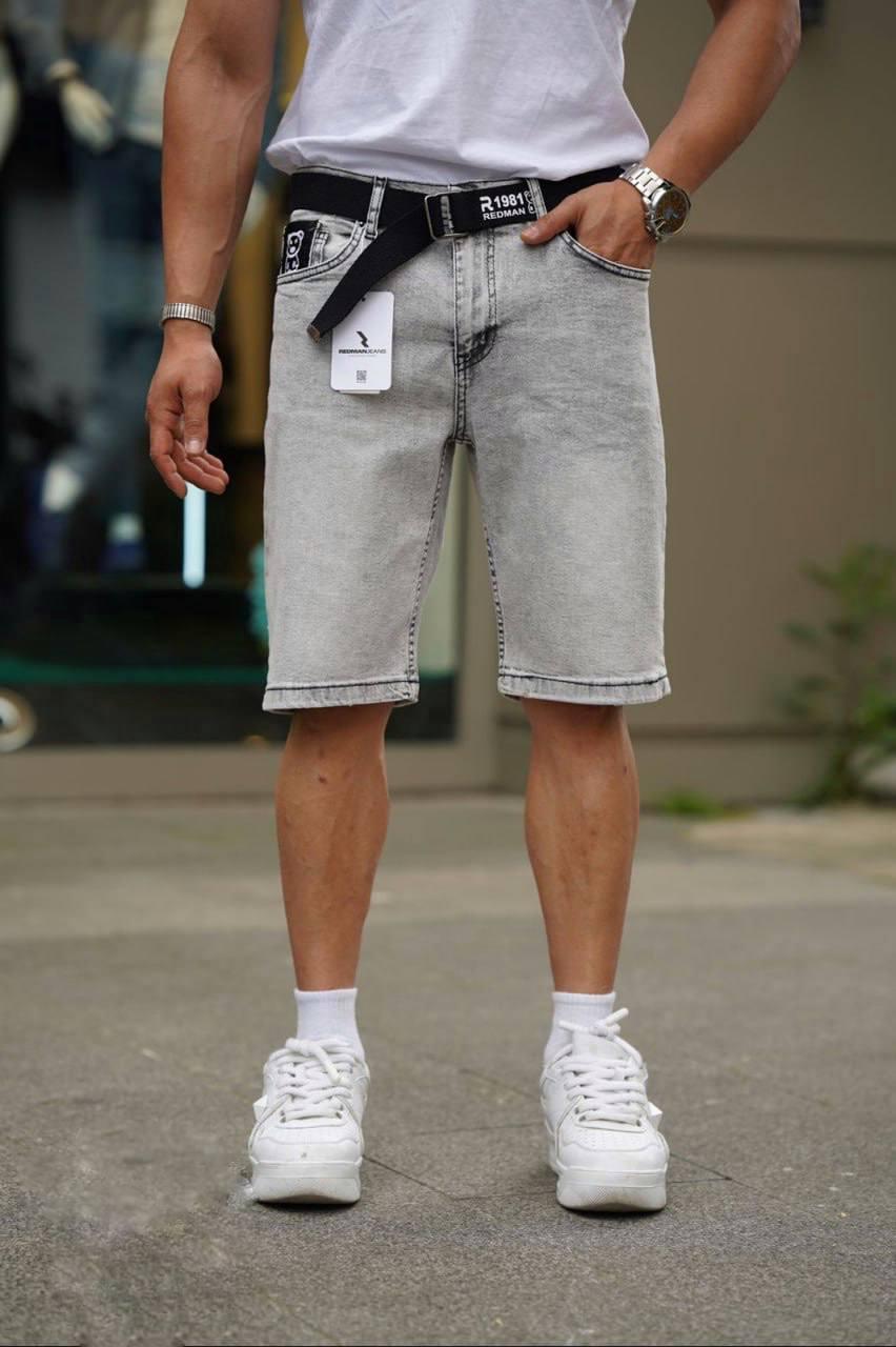 Чоловічі світло-сірі джинсові шорти з потертостями, фото 1