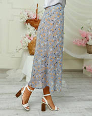 Спідниця літня жіноча трапеція "Калина" сірого кольору в квітковий принт із шифонової тканини розмір 54, фото 4