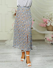 Спідниця літня жіноча трапеція "Калина" сірого кольору в квітковий принт із шифонової тканини розмір 54, фото 5